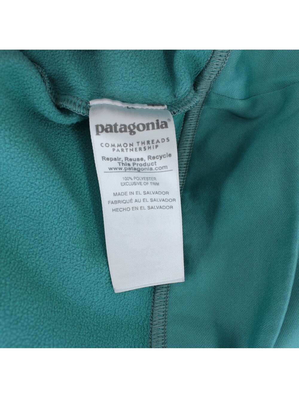 Patagonia Text Logo PolyCycle Hoodie Mens M Teal Pullover Fleece Sweatshirt - Picture 12 of 15
